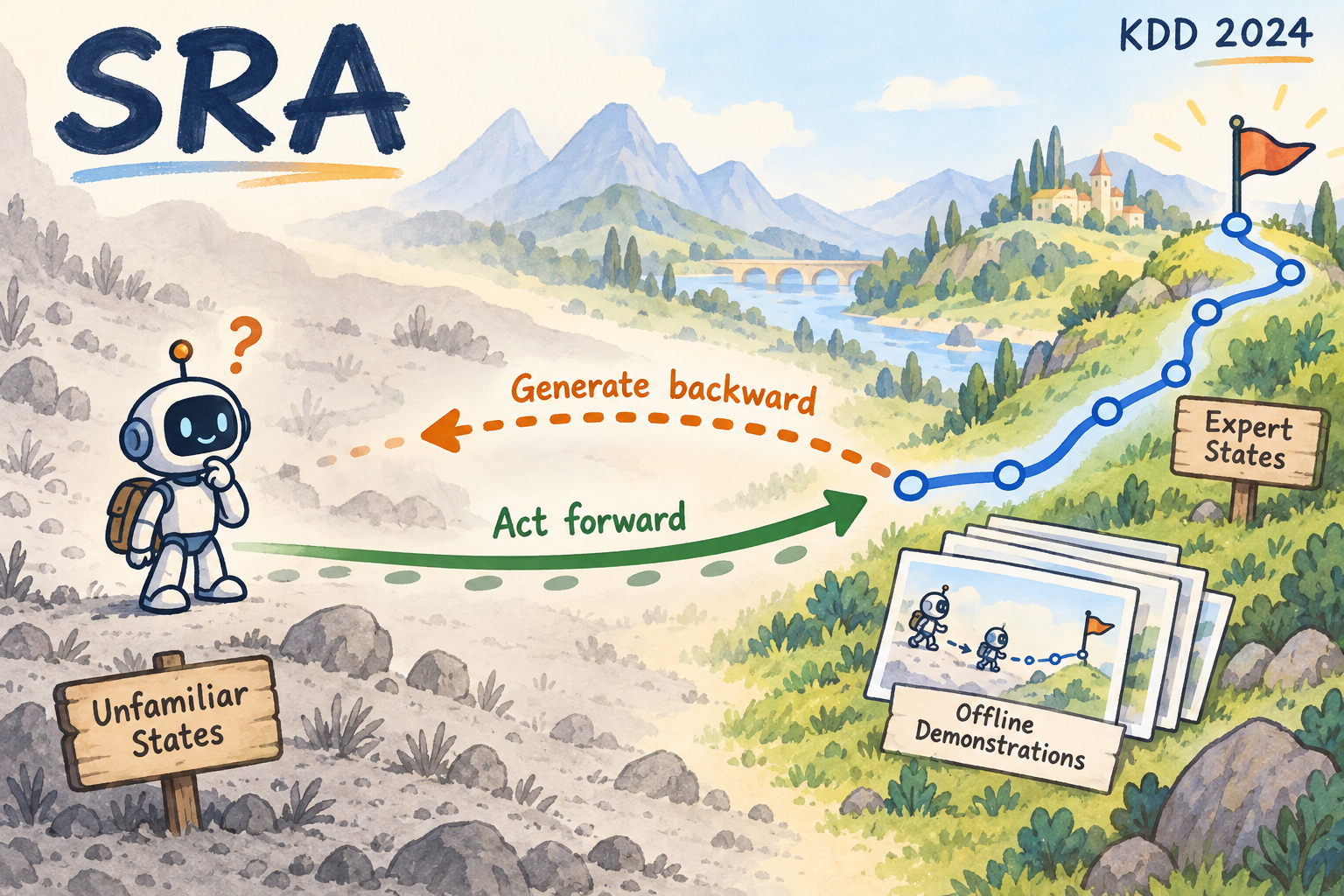 SRA: reverse trajectory generation teaches a robot to act from unfamiliar states toward expert states